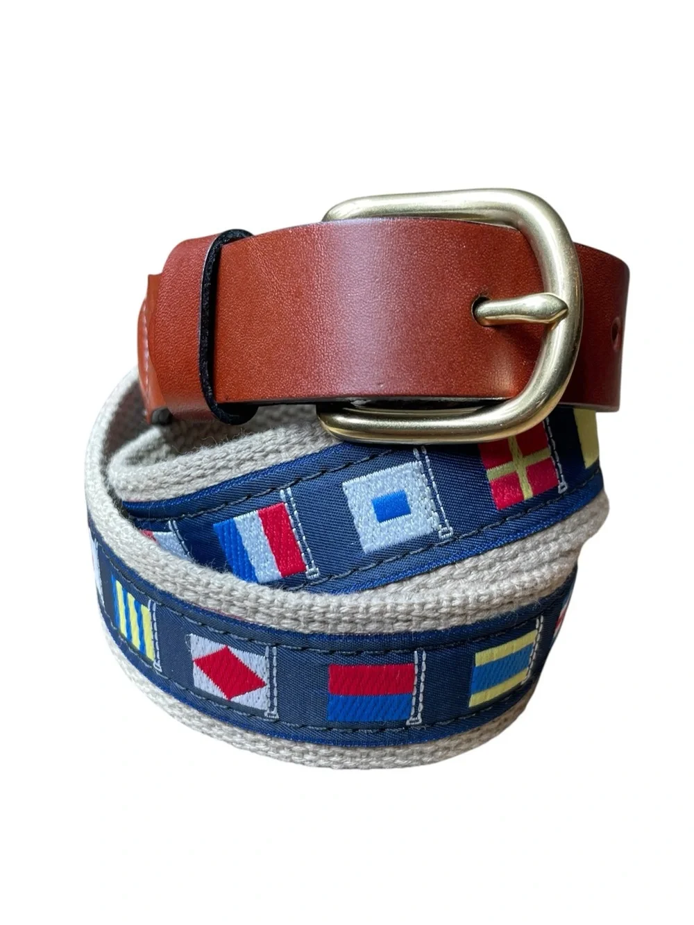 Leather Man LTD Nautical Code Flag Belt Webbing FULL GRAIN Leather Tips 36 USA